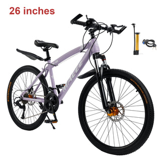 26-Inch 27-Speed Mountain Bike – Adult MTB with Dual Disc Brakes & Suspension Fork, Purple