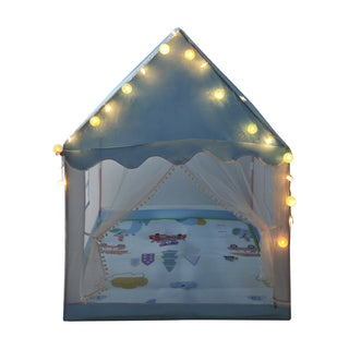Assembly Tent with Metal Frame Portable Children’s Playhouse with Carry Bag Blue Mesh Window Optional Star Lights & Mat Kids Indoor Play Tent for Boys & Girls