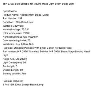 330W 15R Sharpy Beam Lamp Bulb Suitable for Moving Head Light Beam Stage Light