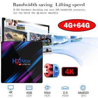 64G Android H96MAX 10.0 TV Box RK3318 Quad Core 64bit 2.4G/5.8G Wifi BT 4.0 4K HD Media Player