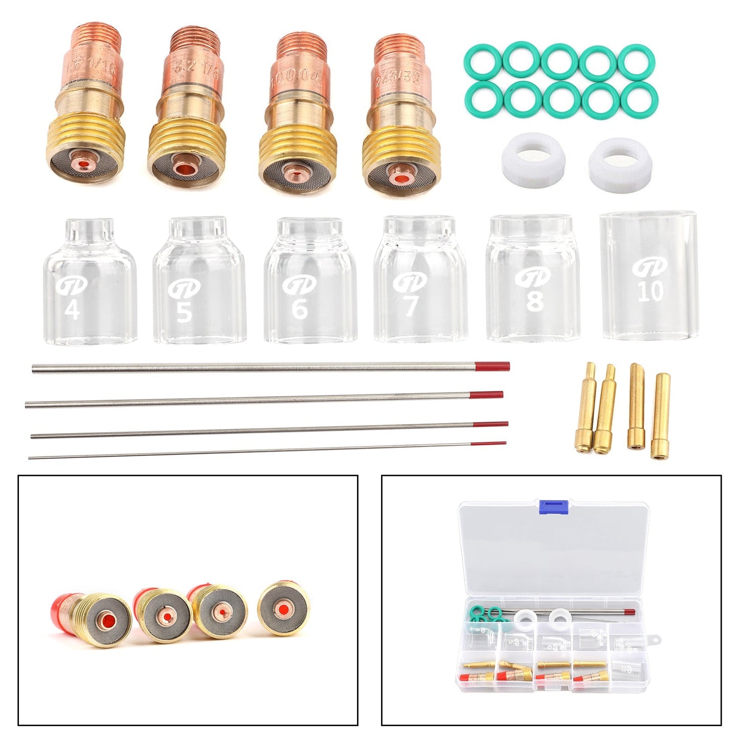 30Pcs TIG Welding Stubby Gas Lens Pyrex Cup Kit Fits For Tig WP-17/18/26 Torch Generic