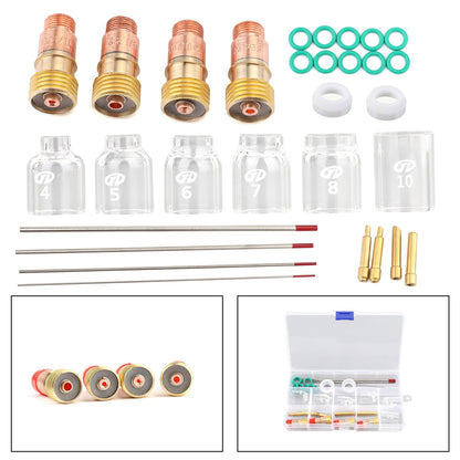 30Pcs TIG Welding Stubby Gas Lens Pyrex Cup Kit Fits For Tig WP-17/18/26 Torch Generic