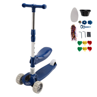 2-in-1 Kids Scooter with Foldable Seat & LED Light-Up Wheels – Adjustable 3-Wheel Ride-On (Blue)