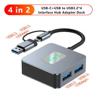 4 in 2 Type-C + USB to USB3.2 Interface Hub Adapter Dock for MacBook iPad Pro 15