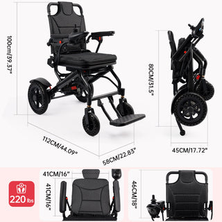 Topteng 360W Electric Wheelchair Lightweight Folding Wheelchair for Adults Seniors Black