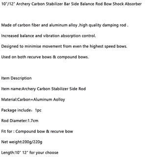 3/4/5 inch Archery Carbon Stabilizer Bar Short Side Extender