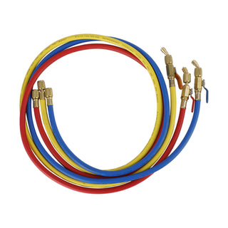 3x HVAC 1/4" SAE 600 PSI Charging Hoses W/ Shut Valve AC Refrigerant