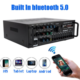 2000W Peak Stereo HiFi Power Amplifier bluetooth 5.0 Karaoke FM USB EQ mixer SUNBUCK with Remote Control for Car Home