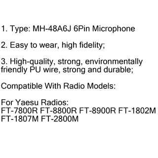 1Pcs MH-48A6J 6Pin DTMF Mic For Yaesu FT1907R FT-8800R FT-8900R Car Radio