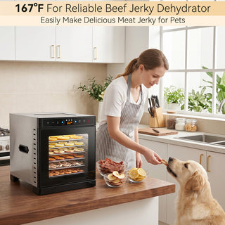 Food Dehydrator Dual-layer Body Electric Food Dryer with Top Clear Glass Viewing Window 304 Trays Household Dehydrator for Fruits Jerky Herbs & Dog Treats Veggies Adjustable Temp