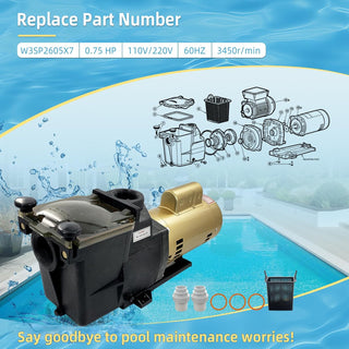 Hayward W3SP2605X7 Super Pump ¾ HP Single Speed | 115/230V Inground Pool Pump Replacement