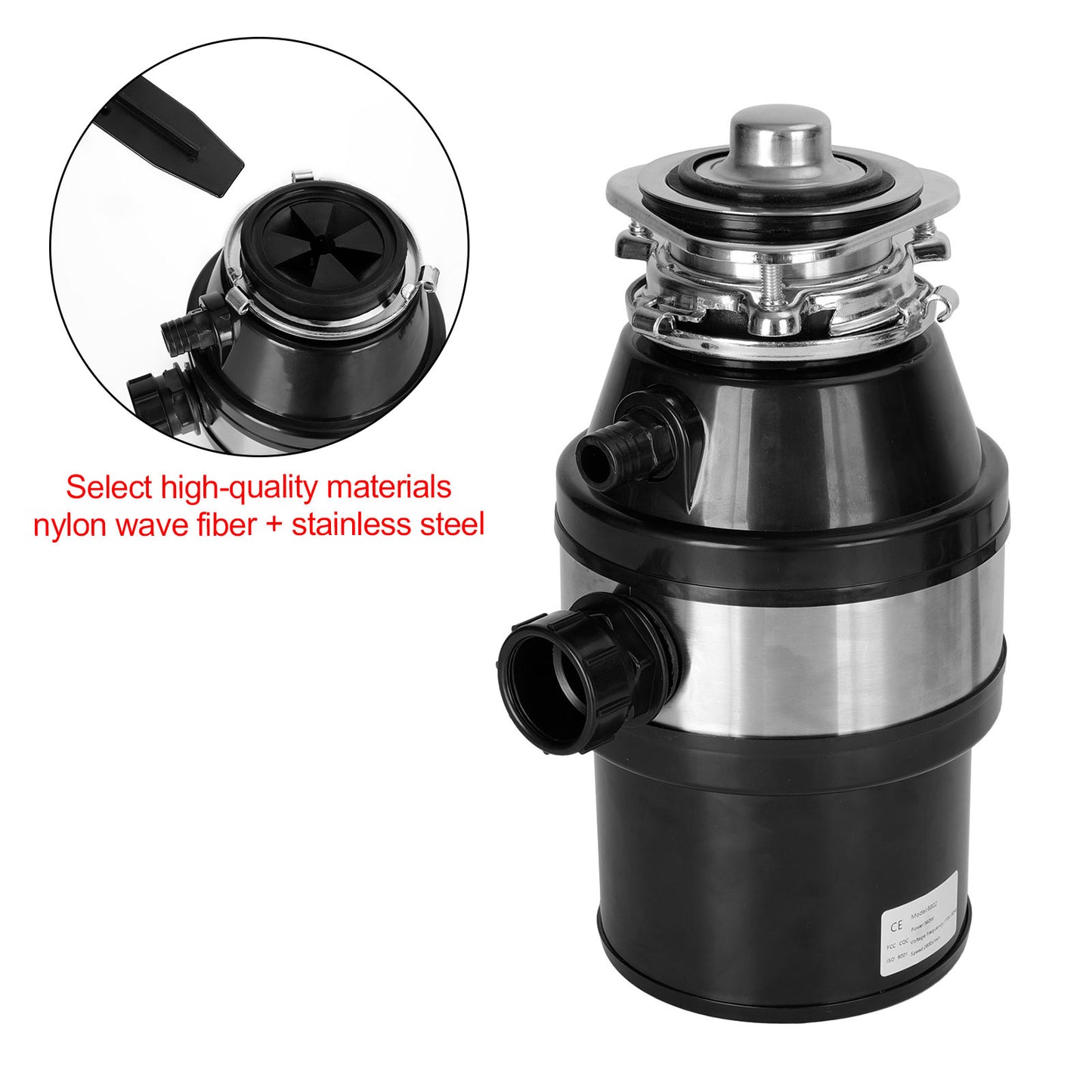 Garbage Disposal 3/4 HP 2800 RPM Under Sink Kitchen Food Waste Disposer w/ Plug