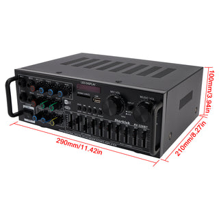 2500W Peak Stereo HiFi Power Amplifier Bluetooth5.4 FM USB EQ Mixer for Car Home