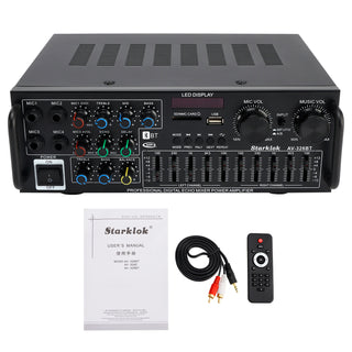 2500W Peak Stereo HiFi Power Amplifier Bluetooth5.4 FM USB EQ Mixer for Car Home