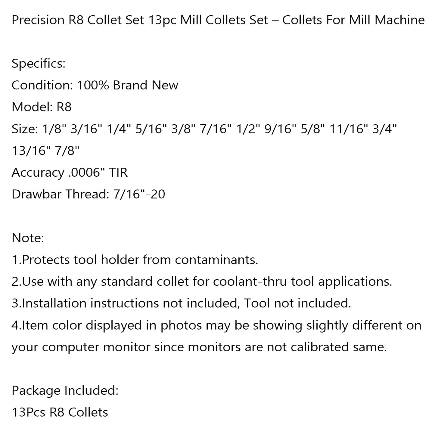 Precision R8 Collet Set 13pc Mill Collets Set–Collets For Mill Machine