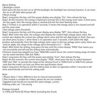 100A DC Digital Watt KWH Current Power Energy Meter Ammeter Voltmeter 100V