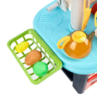 Plastic Tableware Kitchen Set With Sound, Light And Spray Function Kid Toy Blue