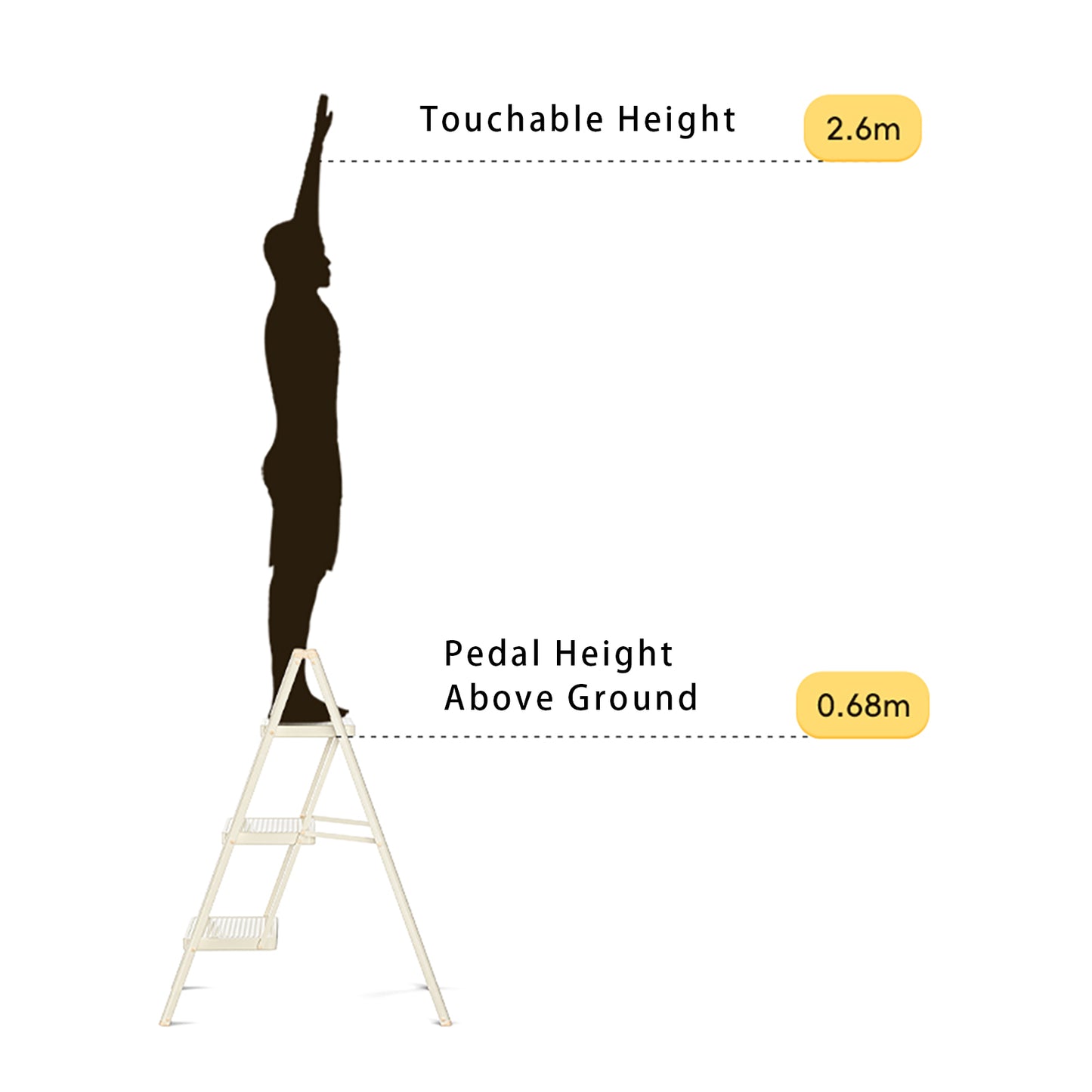 Stepladder, 3 Tiers,  Foldable, Aluminum, Ladder, Load Capacity 330.7 lbs