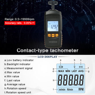 Handheld Digital Tachometer Contact Motor Tachometer Speedometer Tach RPM Tester