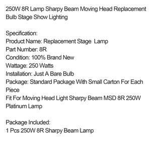 250W 8R Sharpy Beam Lamp Bulb Suitable for Moving Head Light Beam Stage Light