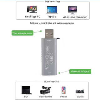 4K 1080p 60fps HD to USB 3.0 Video Capture Card Game Live Recorder Plug And Play