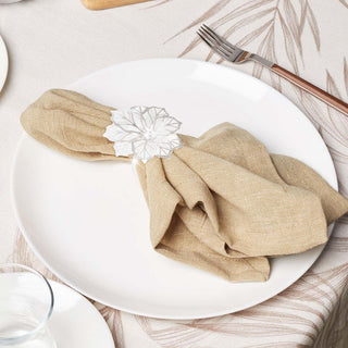 6PCS Napkin Rings w/ Hollow Out Flower Napkin Holder Adornmen Stainless Steel