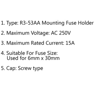 1PCS SCI R3-53AA Panel Mount Chassis Fuse Holder For 6x30mm Glass Fuses 15A 250V
