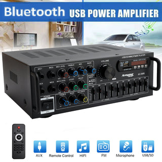 Bluetooth 5.0 HiFi Sunbuck 2000W Stereo Power Amplifier Karaoke FM USB SD AUX