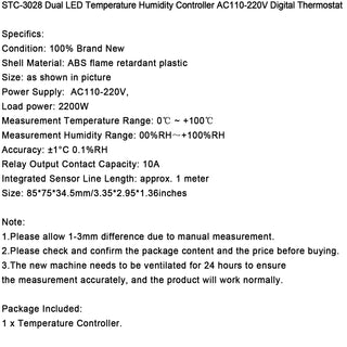 STC-3028 AC110V-220V Digital Temperature Humidity Controller Thermostat+Probe