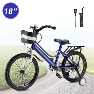 18" Kids Bike for Boys and Girls with auxiliary wheels & Rack Dark Blue
