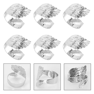 6PCS Silver Napkin Rings Leaf Napkin Holder Adornmen Alloy