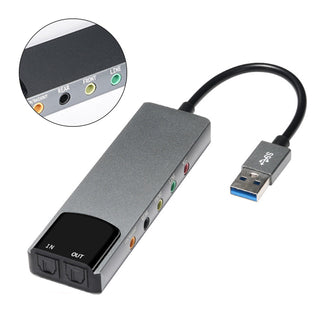 Aluminum Alloy USB Optical Fiber SPDIF Card Supports AC-3 DTS 5.1 Channel Gray