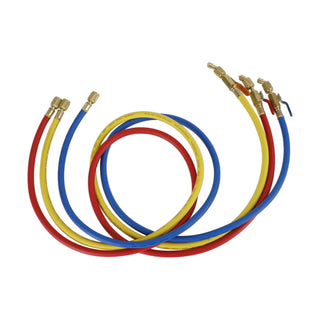 3x HVAC 1/4" SAE 600 PSI Charging Hoses W/ Shut Valve AC Refrigerant