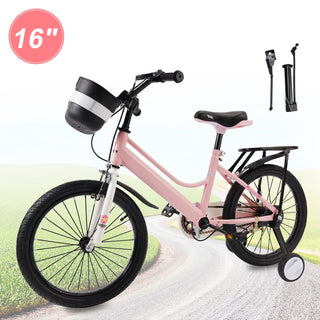 16" Kids Bike for Boys and Girls with auxiliary wheels & Rack Pink