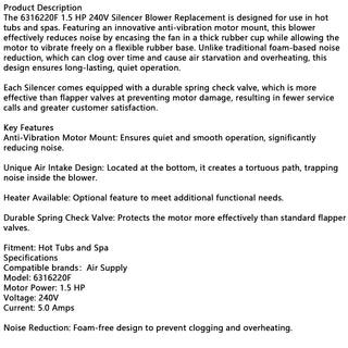 6316220F 1.5 HP 240V Silencer Blower for Air Supply