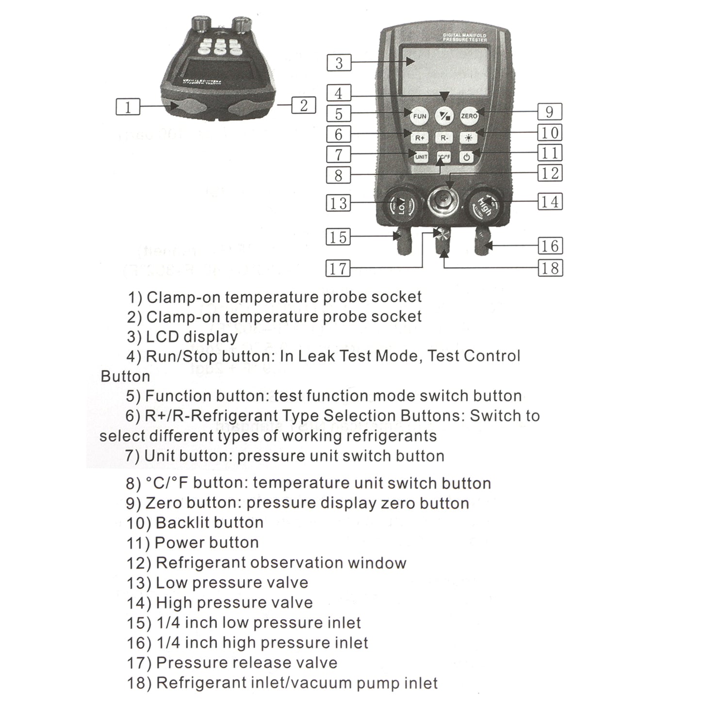 Pressure Gauge Refrigeration Digital Vacuum Pressure Manifold Tester Tool