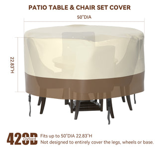 Topteng 420D Circular Waterproof Patio Furniture Cover for Outdoor Table and Chairs