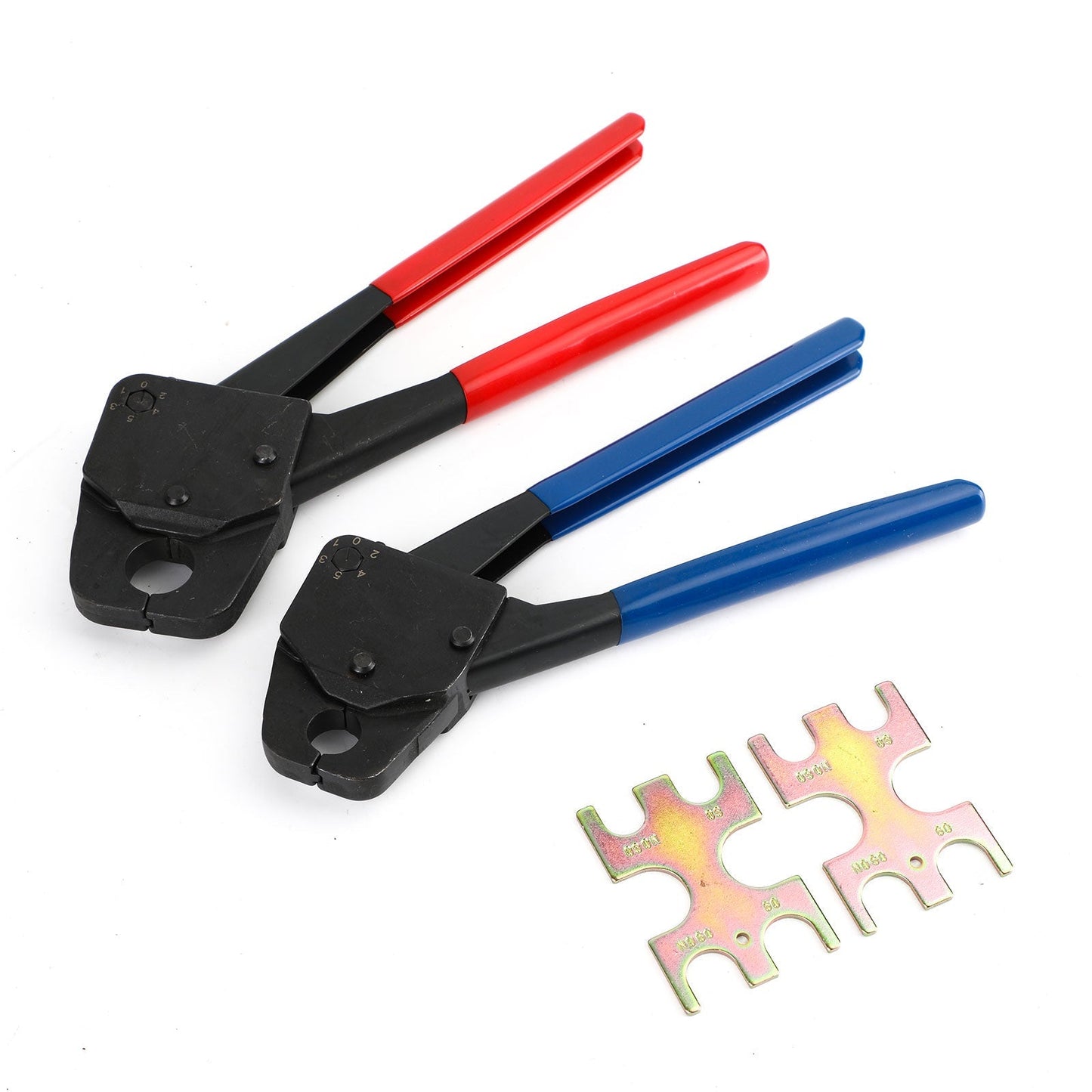 2 PEX Crimper Set 1/2" and 3/4" Plumbing Crimping Tools with Go-No-Go Gauge - Angle Gauge Combo