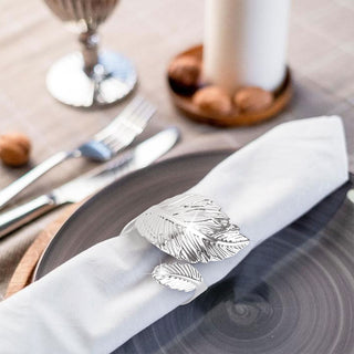 6PCS Silver Napkin Rings Leaf Napkin Holder Adornmen Alloy