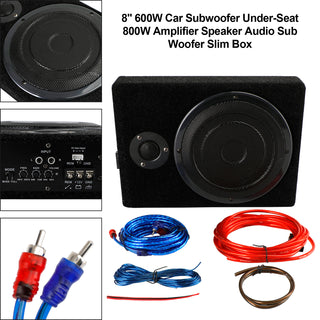 8" 600W  Car Subwoofer Under-Seat Amplifier Speaker Audio Sub Woofer Slim Box