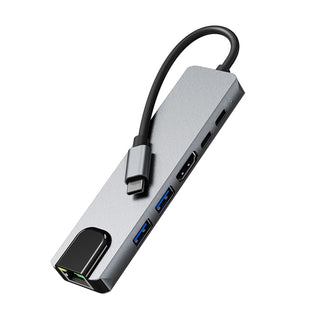 6 in 1 TYPE-C to HDMI+USB3.0+2.0+RJ45 100M+PD+Data Interface Hub for MacBook