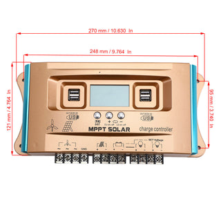 12V/24V/36V/48V/60V 60A MPPT Wind Solar Hybrid Charge Controller Panel Dual USB