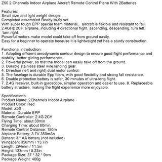 Z50 2 Channel RC Airplane – Beginner-Friendly with EPP Foam