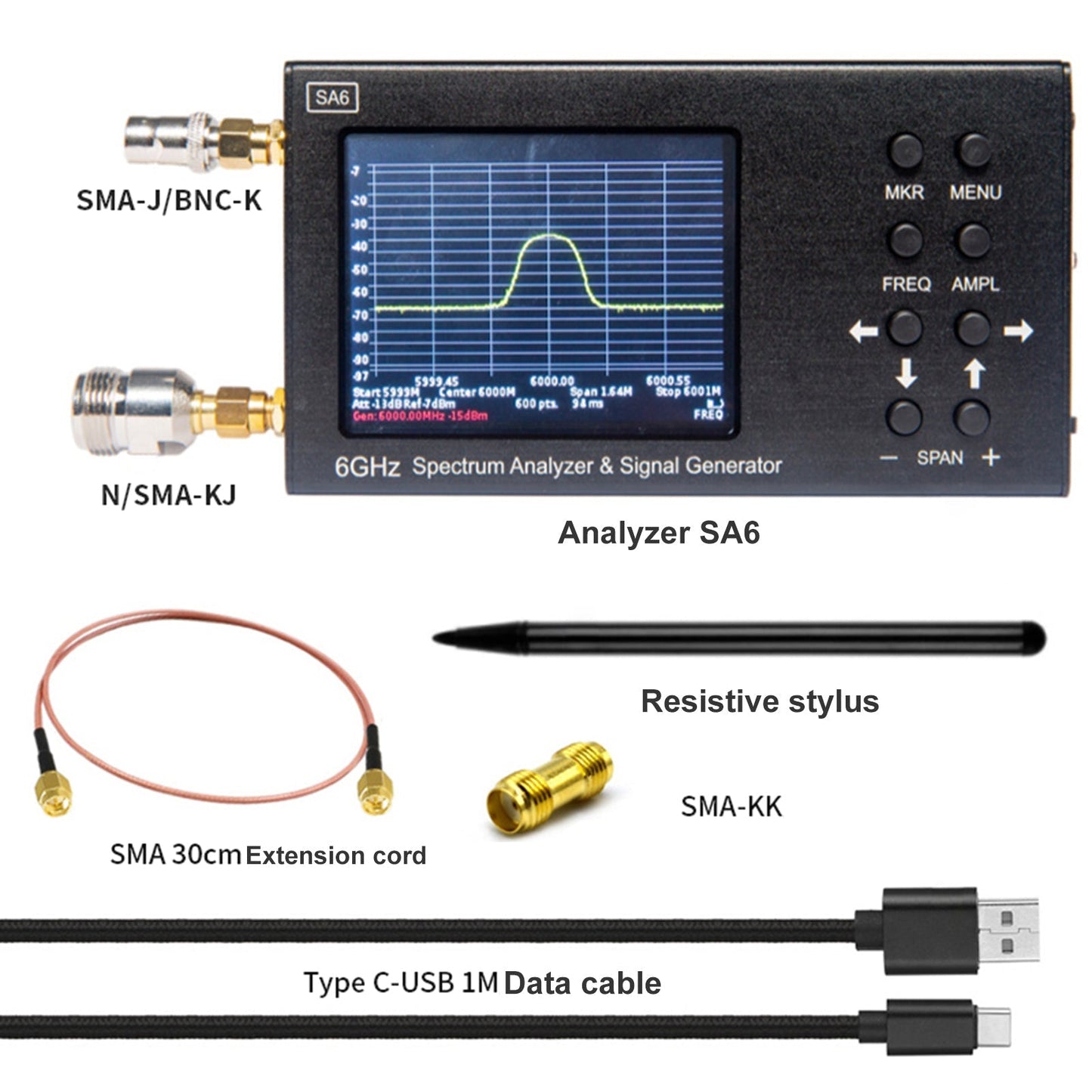 SA6 6GHz Handheld Portable 3.2" Spectrum Analyzer Signal Generator 35-6200MHz Generic