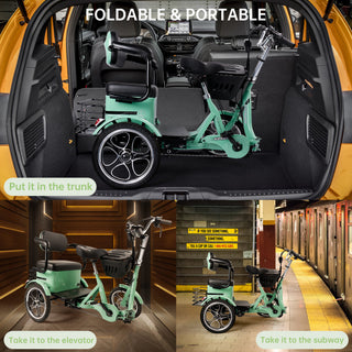 3 Wheel E-Trike Folding w/ Rear Seat Adult 400W 48V 12A Green