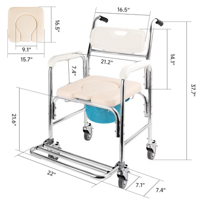 Multifunction Wheeled Mobile Toilet Commode Shower Chair Wheelchair For Elderly