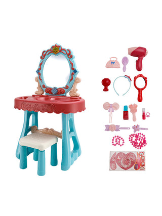 Toddler Makeup Table with Mirror and Chair Kids Vanity Set with Blowdryer for 3+