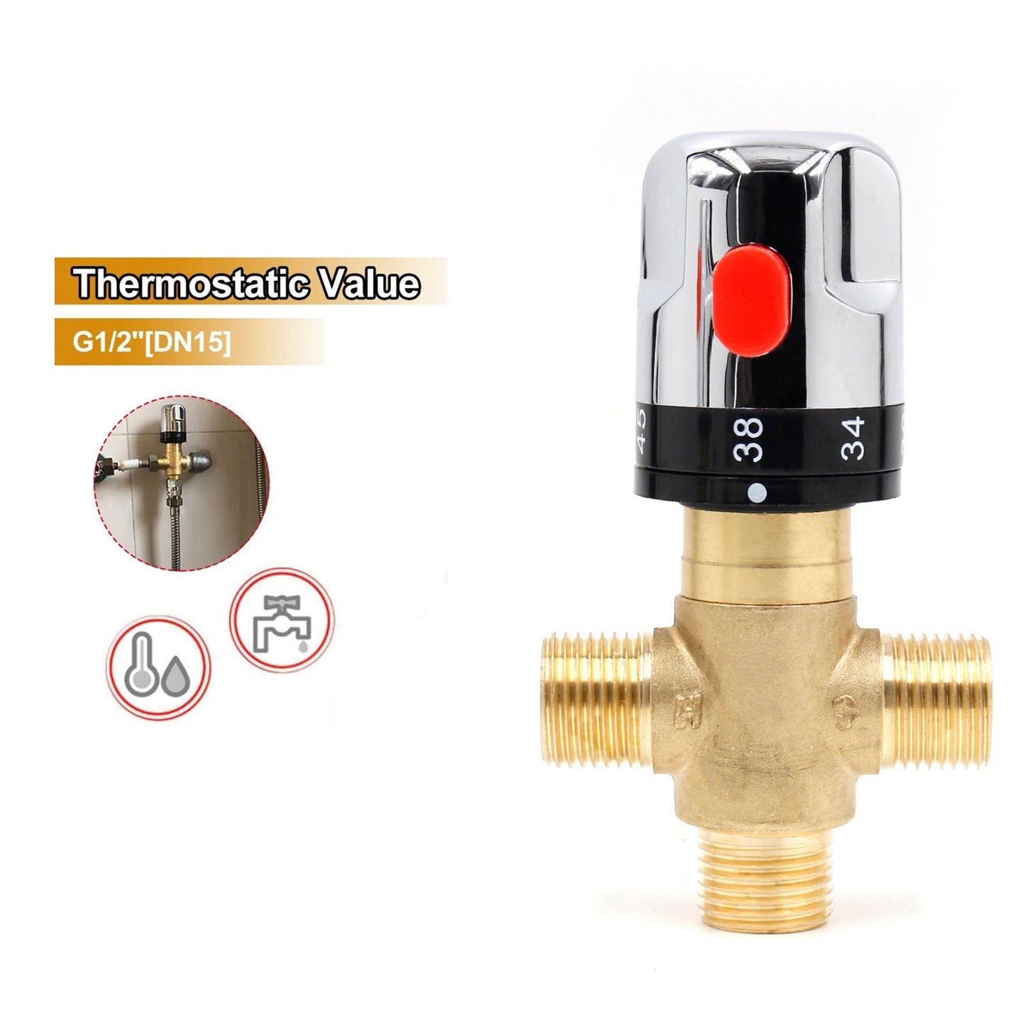 Brass Thermostatic Mixing Valve Bathroom Faucet Temperature Mixer Control Valve Generic