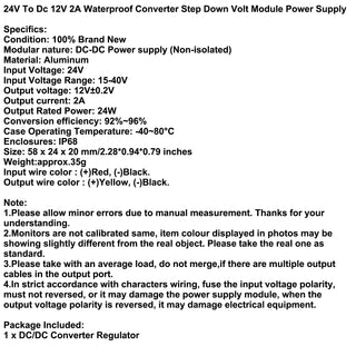 Waterproof Converter 24V To Dc 12V Step Down Volt Module Power Supply 2A 24W