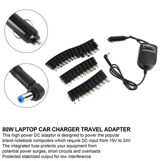 80W Car Laptop Notebook Charger Travel Adapter Universal 34 Tips Power Supply